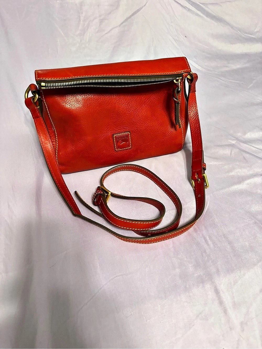 Dooney & Bourke Florentine Foldover Zip Crossbody Leather Bag Red